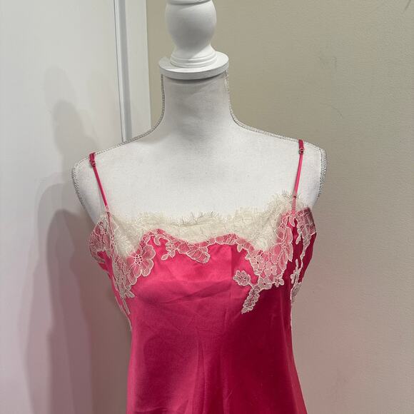 Victoria's Secret Hot Pink 2009 Lace Trim Satin Mini Slip Dress Chemise Sz Large - Picture 4 of 12